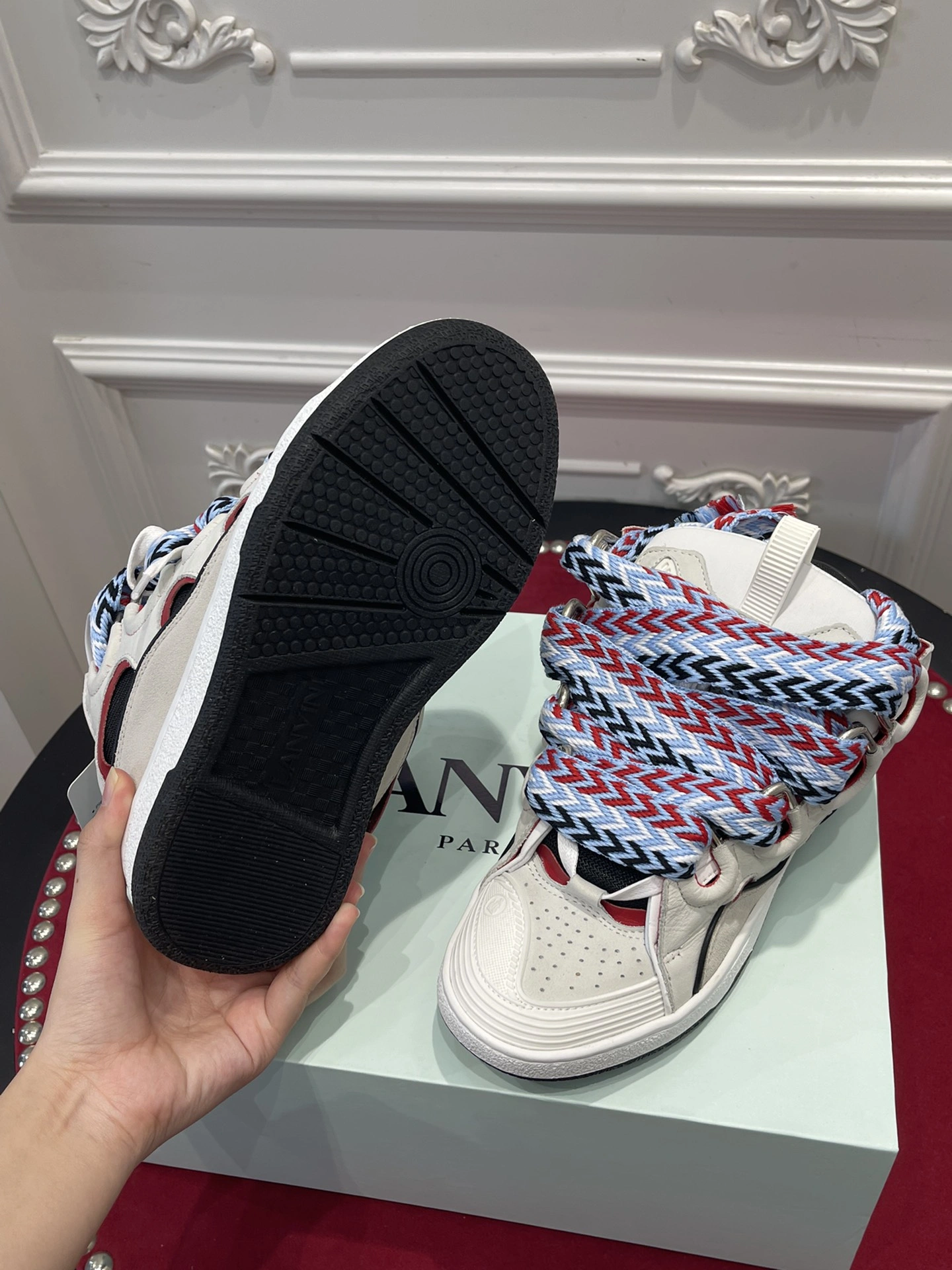 Lanvon Leather Curb Light Grey Blue Black Red FM-SKRK11-DRAG-E Breathable 812